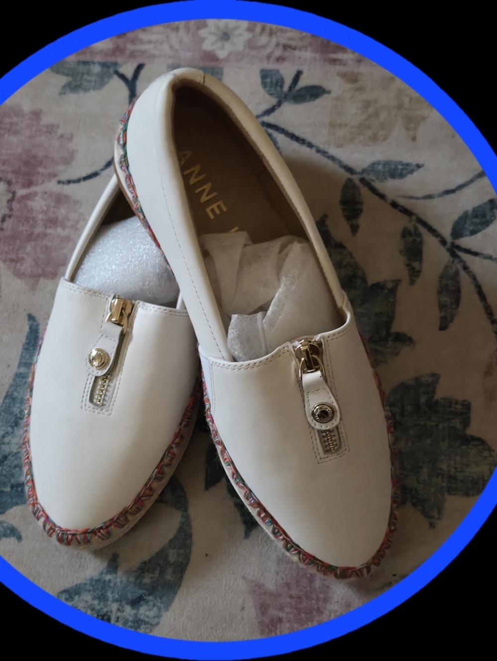 NWOB Anne Klein Jax Leather Zip IFlex  Espardrilles w/Multi Color Stitching